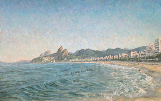 Painting Process | Morning Moonset, Winter On Ipanema Beach - Harriet Lawless Artist