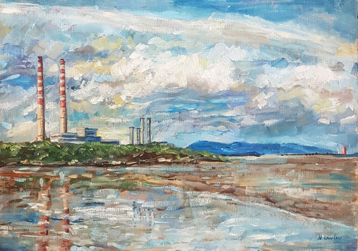 Poolbeg Chimneys On A Bright Cloudy Day | Prints - Harriet Lawless Artist