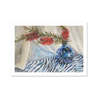 Bottle Brush, In A Blue Vase | Print Prints Harriet Lawless Artist australia flowers still life A3 / 16.5"x12" Unframed