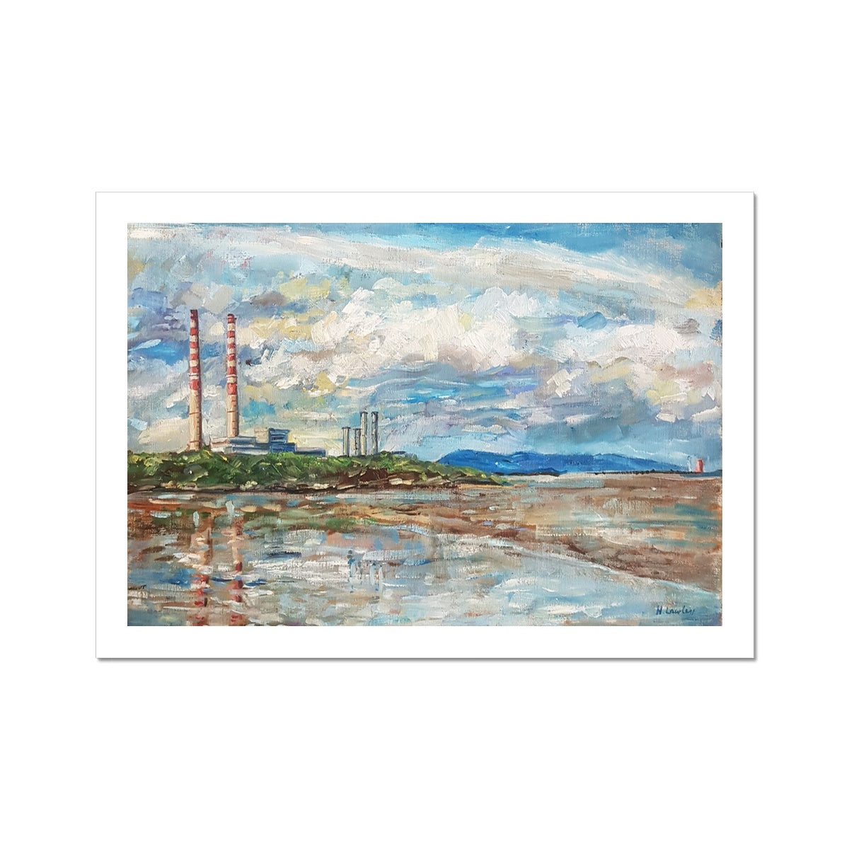 Poolbeg Chimneys On A Bright Cloudy Day | Print Prints Harriet Lawless Artist ireland A3 / 16.5"x12" Unframed