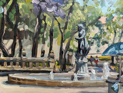 Antojitos Under The Jacarandas In Alameda Park | Original Painting Original Paintings Harriet Lawless Artist mexico