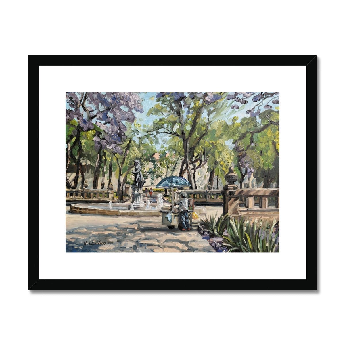 Antojitos Under The Jacarandas In Alameda Park | Print Prints Harriet Lawless Artist mexico 20"x16" / 51x41cm Black Frame