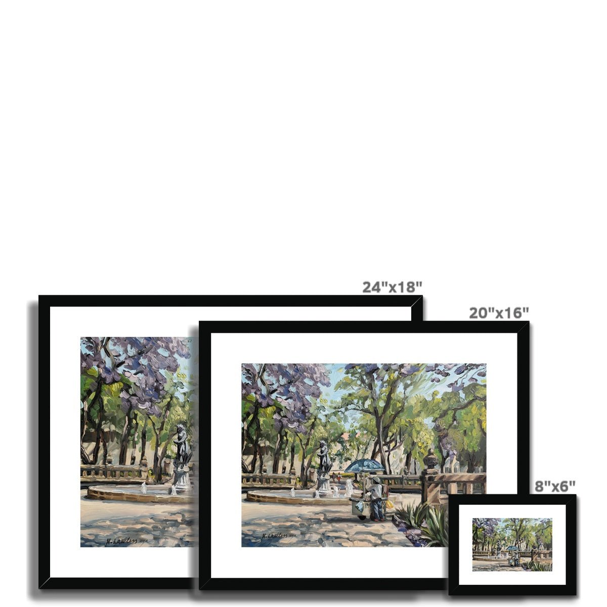 Antojitos Under The Jacarandas In Alameda Park | Print Prints Harriet Lawless Artist mexico 20"x16" / 51x41cm Natural Frame