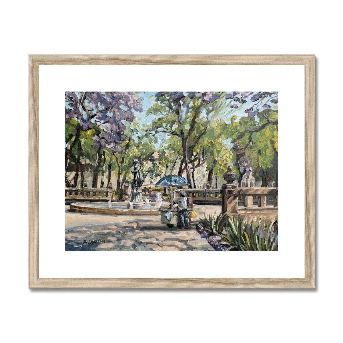 Antojitos Under The Jacarandas In Alameda Park | Print Prints Harriet Lawless Artist mexico 20"x16" / 51x41cm Natural Frame