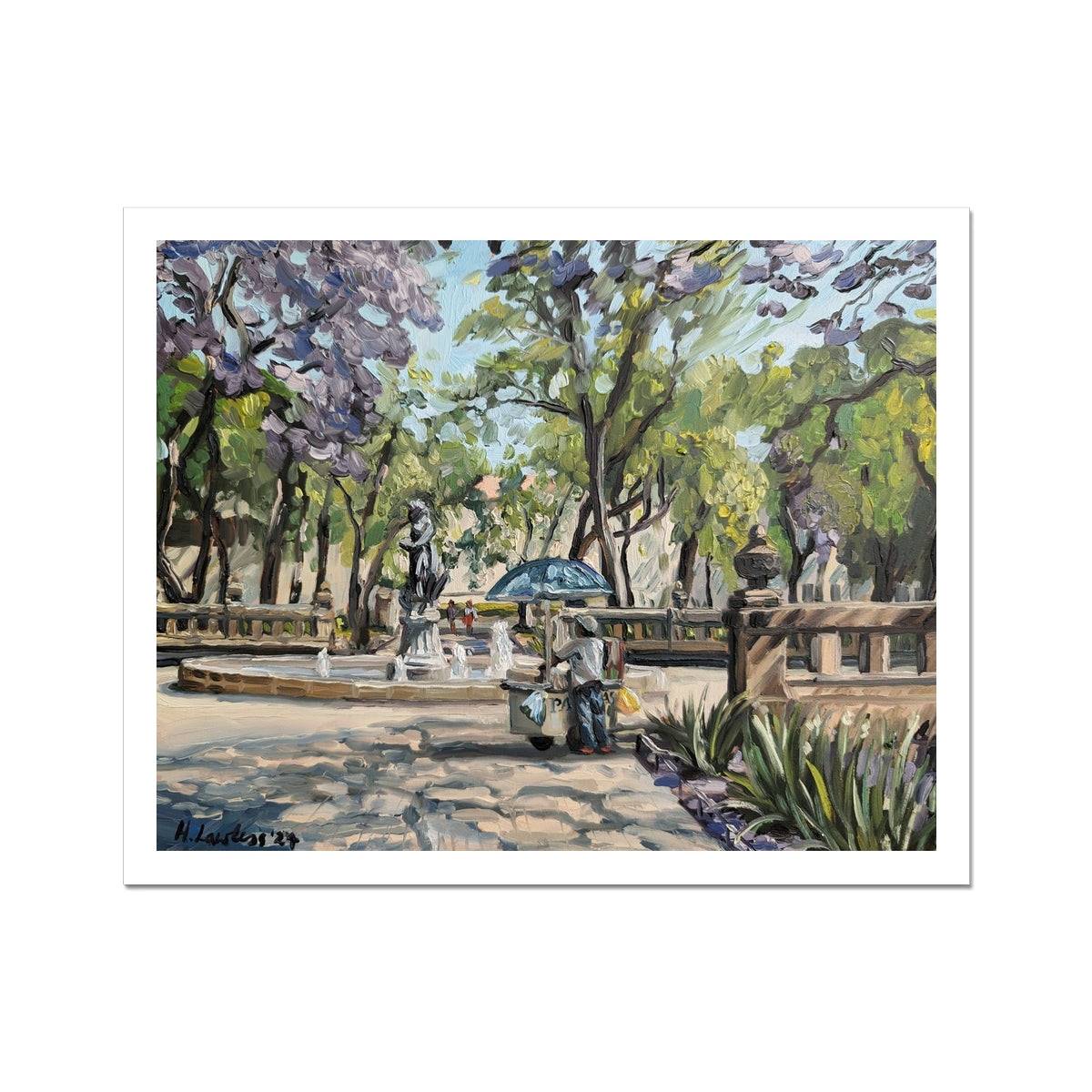 Antojitos Under The Jacarandas In Alameda Park | Print Prints Harriet Lawless Artist mexico 20"x16" / 51x41cm Unframed