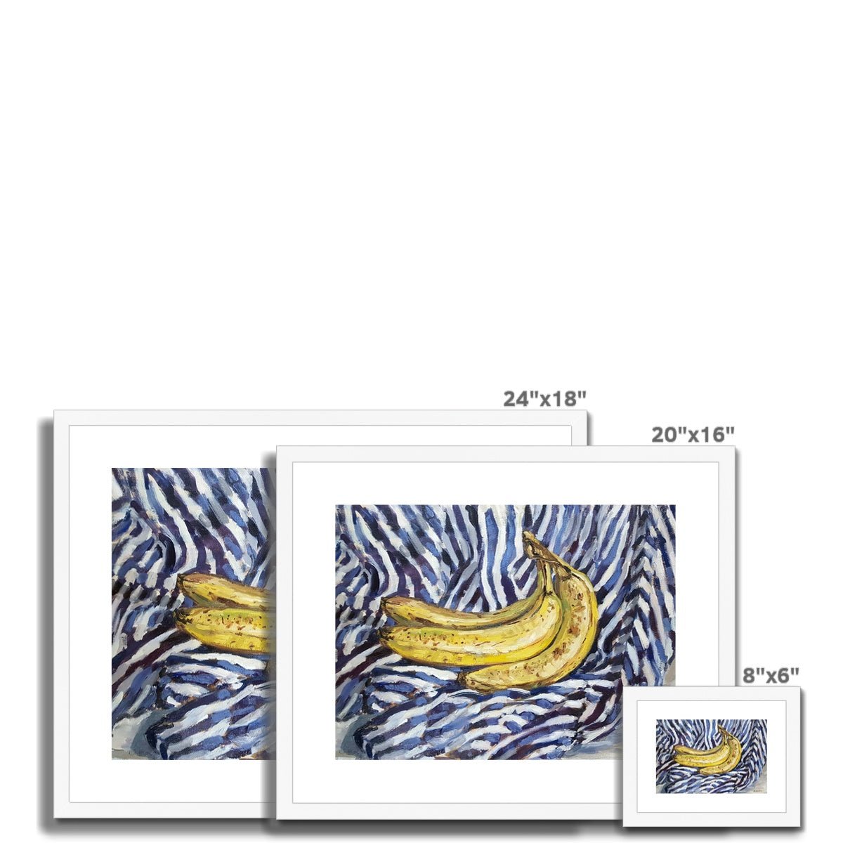 Banana Bunch On Blue Stripes | Print Prints Harriet Lawless Artist fruit still life 20"x16" / 51x41cm Natural Frame