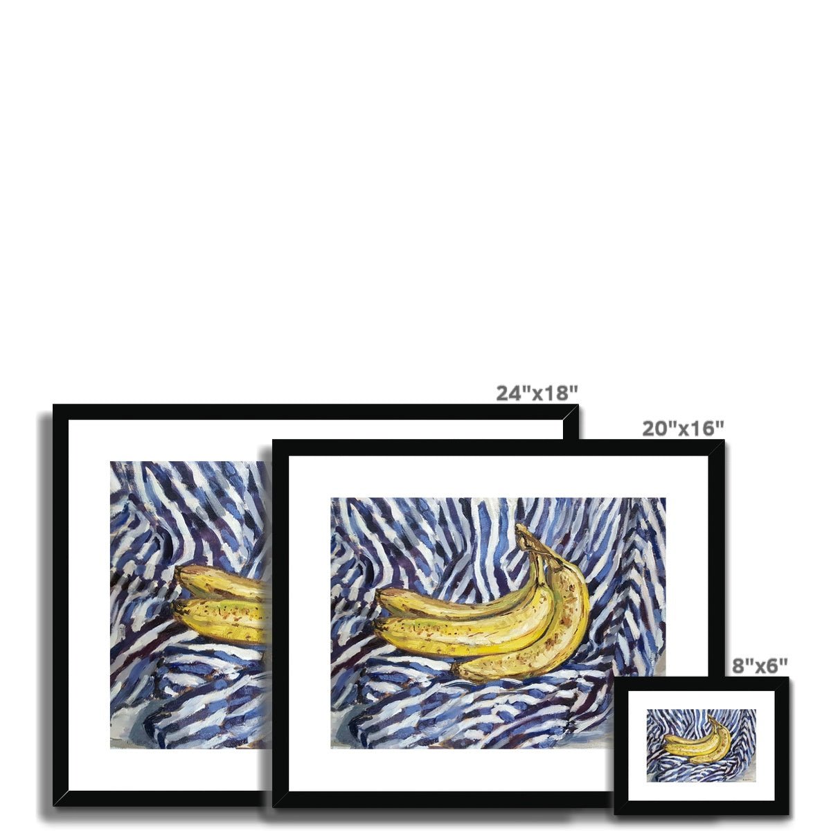 Banana Bunch On Blue Stripes | Print Prints Harriet Lawless Artist fruit still life 20"x16" / 51x41cm Natural Frame