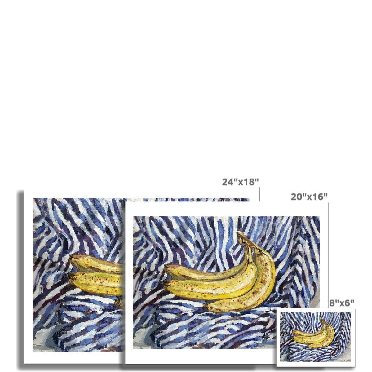 Banana Bunch On Blue Stripes | Print Prints Harriet Lawless Artist fruit still life 20"x16" / 51x41cm Unframed