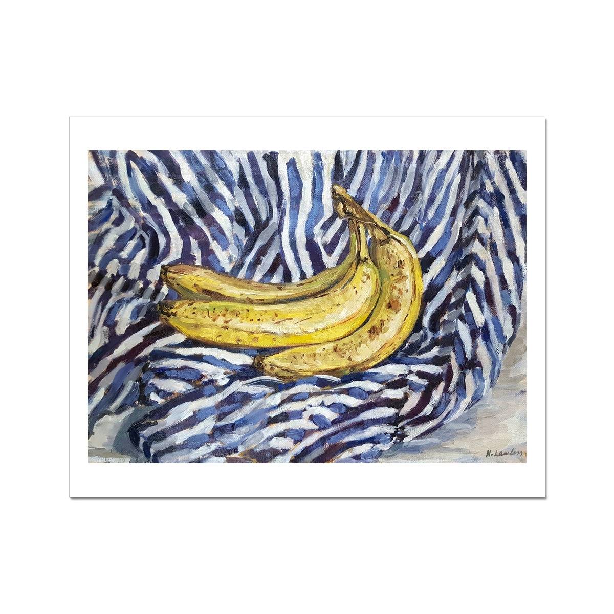 Banana Bunch On Blue Stripes | Print Prints Harriet Lawless Artist fruit still life 20"x16" / 51x41cm Unframed