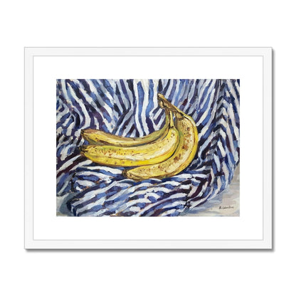 Banana Bunch On Blue Stripes | Print Prints Harriet Lawless Artist fruit still life 20"x16" / 51x41cm White Frame