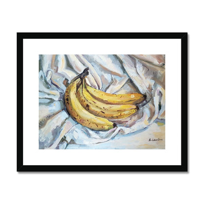 Banana Bunch On White Cloth | Print Prints Harriet Lawless Artist fruit still life 20"x16" / 51x41cm Black Frame