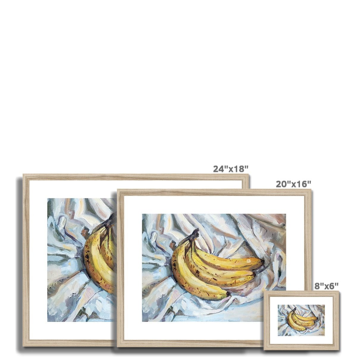 Banana Bunch On White Cloth | Print Prints Harriet Lawless Artist fruit still life 20"x16" / 51x41cm Natural Frame