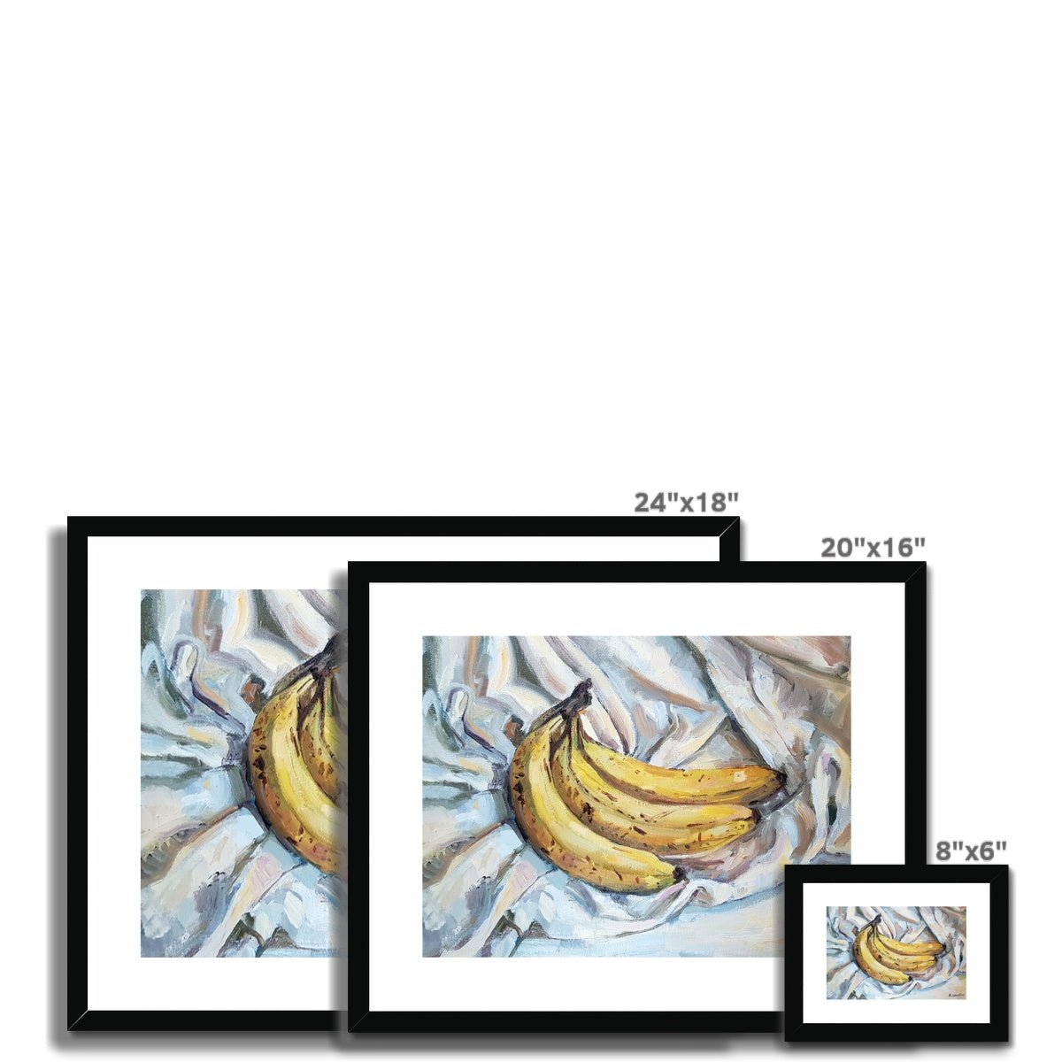 Banana Bunch On White Cloth | Print Prints Harriet Lawless Artist fruit still life 20"x16" / 51x41cm Natural Frame