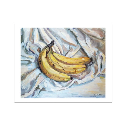 Banana Bunch On White Cloth | Print Prints Harriet Lawless Artist fruit still life 20"x16" / 51x41cm Unframed