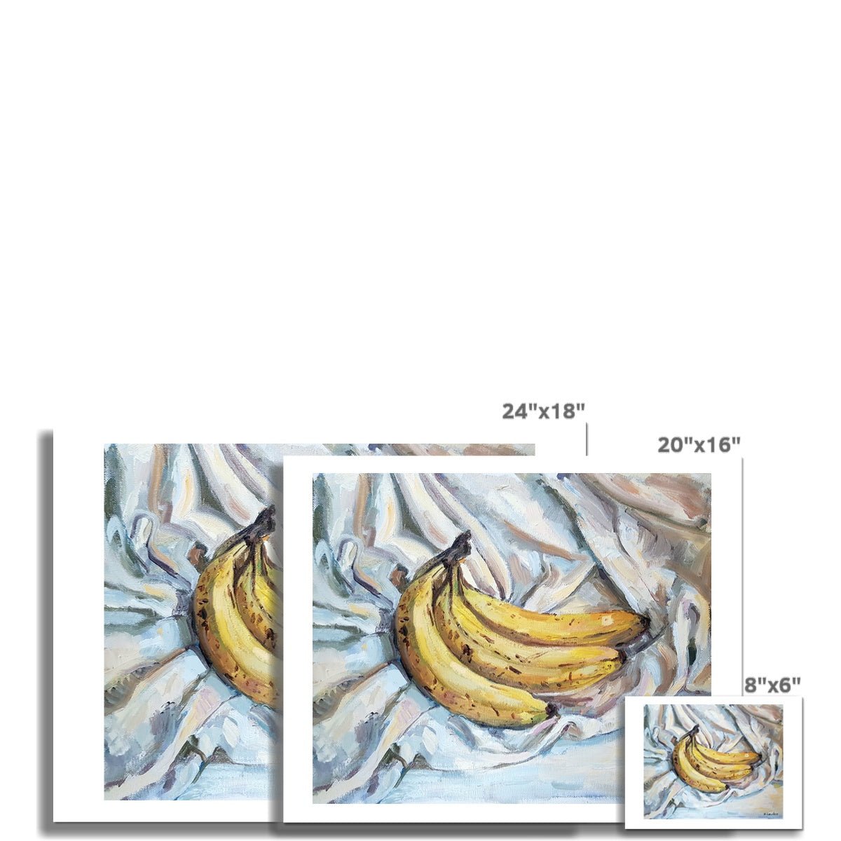 Banana Bunch On White Cloth | Print Prints Harriet Lawless Artist fruit still life 20"x16" / 51x41cm Unframed