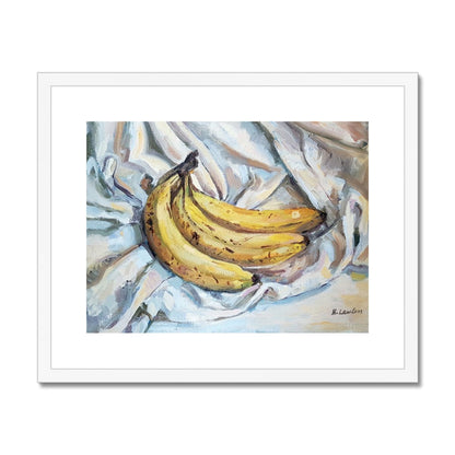 Banana Bunch On White Cloth | Print Prints Harriet Lawless Artist fruit still life 20"x16" / 51x41cm White Frame