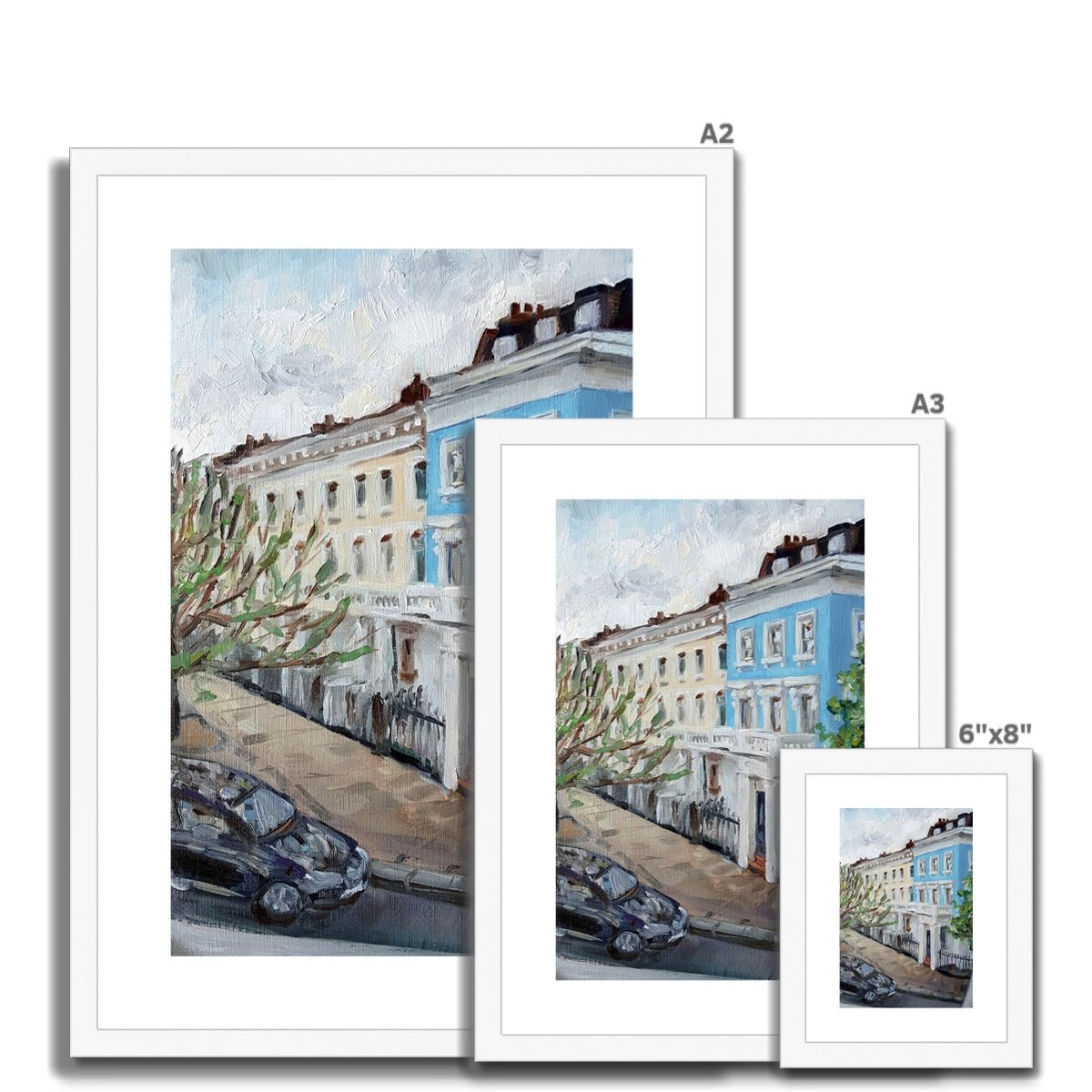 Blue Stucco Terrace House At Dusk | Print Prints Harriet Lawless Artist england A3 / 12"x16.5" Natural Frame