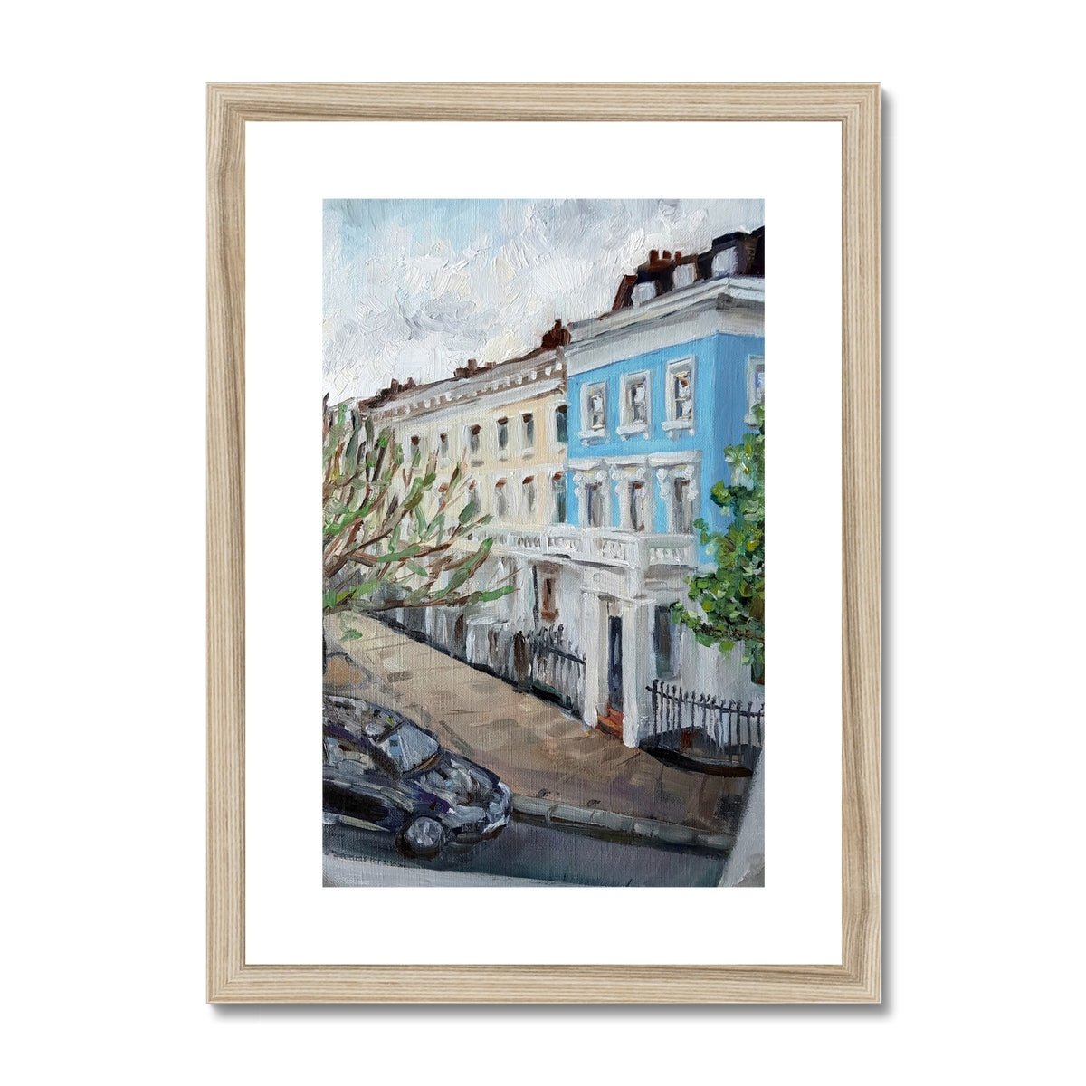 Blue Stucco Terrace House At Dusk | Print Prints Harriet Lawless Artist england A3 / 12"x16.5" Natural Frame