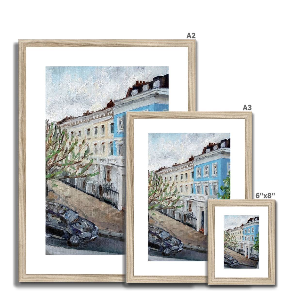 Blue Stucco Terrace House At Dusk | Print Prints Harriet Lawless Artist england A3 / 12"x16.5" Natural Frame