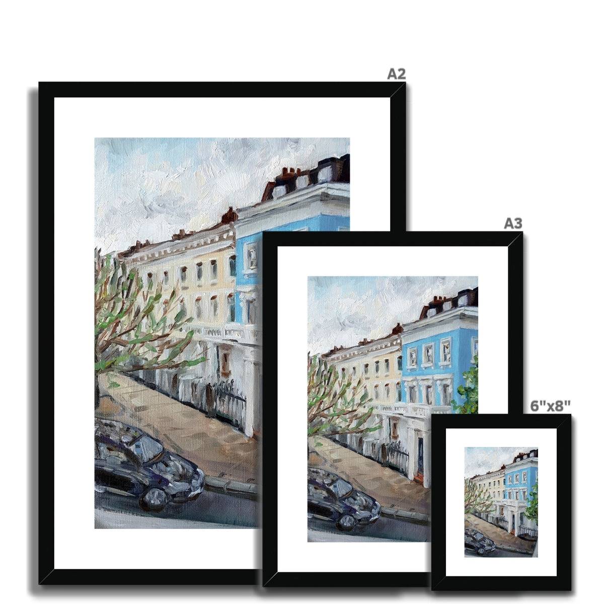 Blue Stucco Terrace House At Dusk | Print Prints Harriet Lawless Artist england A3 / 12"x16.5" Natural Frame