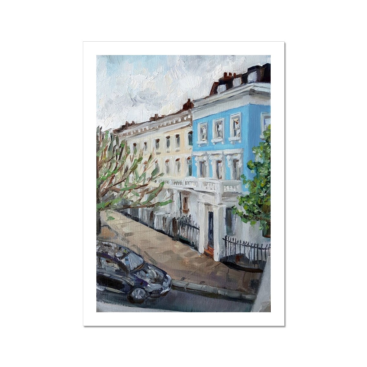 Blue Stucco Terrace House At Dusk | Print Prints Harriet Lawless Artist england A3 / 12"x16.5" Unframed