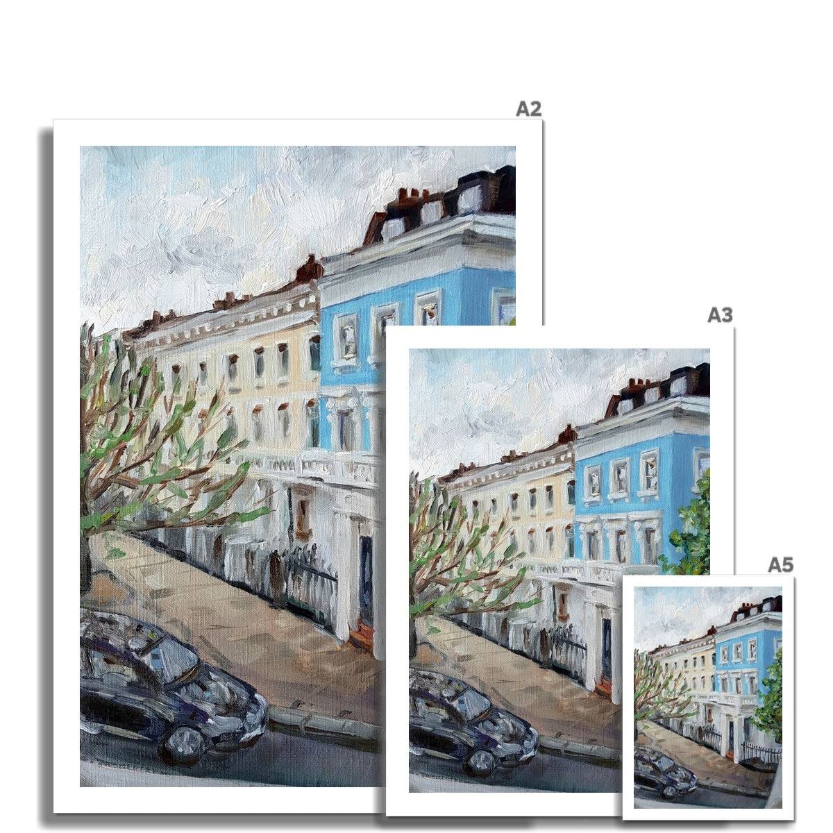 Blue Stucco Terrace House At Dusk | Print Prints Harriet Lawless Artist england A3 / 12"x16.5" Unframed