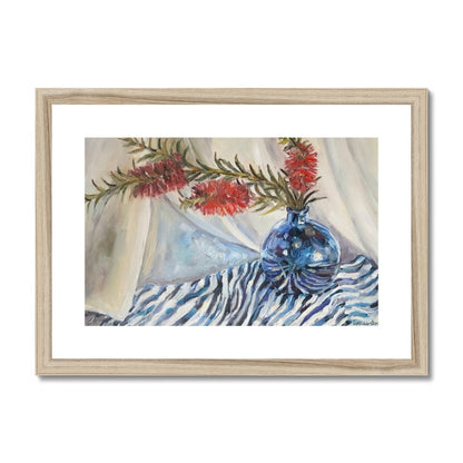 Bottle Brush, In A Blue Vase | Print Prints Harriet Lawless Artist australia flowers still life A3 / 16.5"x12" Natural Frame