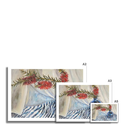 Bottle Brush, In A Blue Vase | Print Prints Harriet Lawless Artist australia flowers still life A3 / 16.5"x12" Unframed