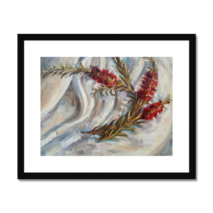 Bottlebrush On White Cloth | Print Prints Harriet Lawless Artist australia flowers still life 20"x16" / 51x41cm Black Frame