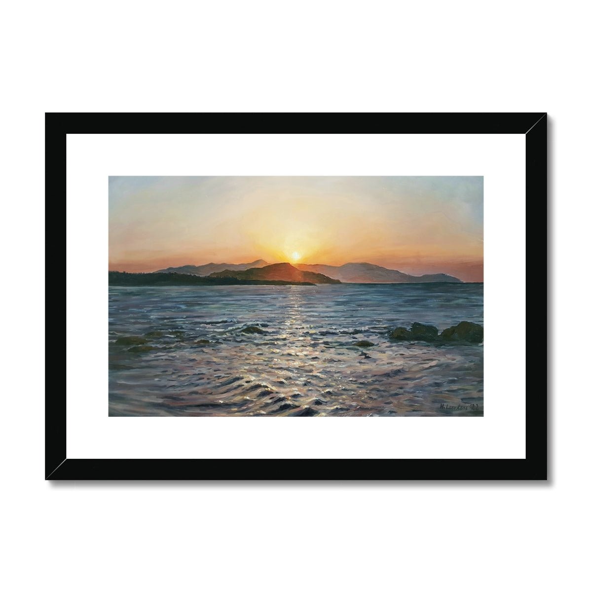 Chania Bay Sunset | Print Prints Harriet Lawless Artist greece sunset A3 / 16.5"x12" Black Frame