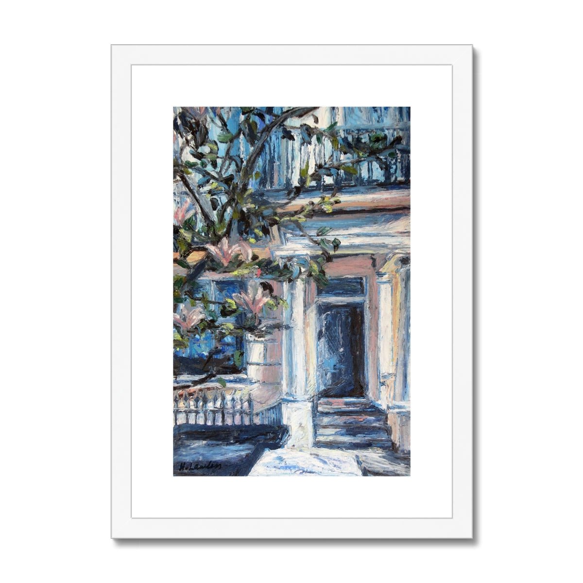 Chelsea Doorway With Magnolias | Print Prints Harriet Lawless Artist england A3 / 12"x16.5" White Frame