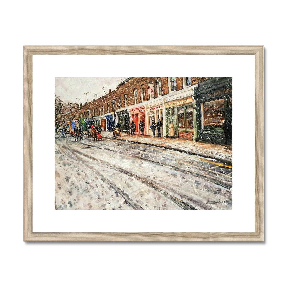 Columbia Road In The Snow | Print Prints Harriet Lawless Artist england 8"x6" Natural Frame