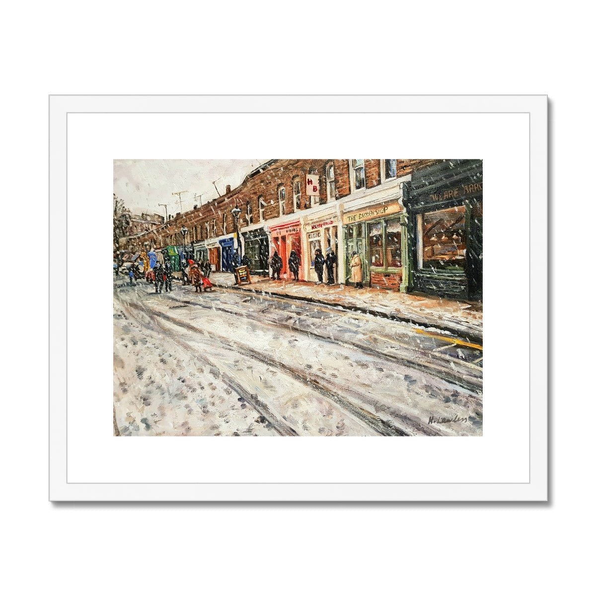 Columbia Road In The Snow | Print Prints Harriet Lawless Artist england 8"x6" White Frame