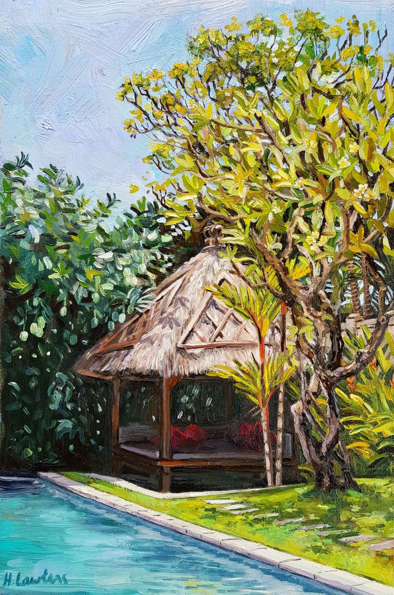 Corner of my Balinese garden | Original Painting Original Paintings Harriet Lawless Artist bali