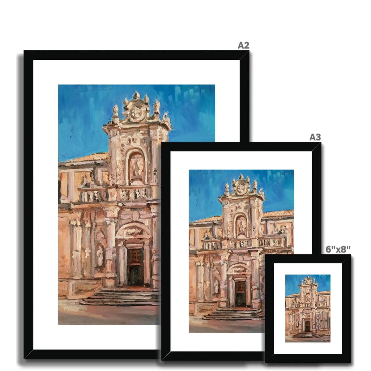 Duomo di Lecce, North Facade on Dusk | Print Prints Harriet Lawless Artist italy A3 / 12"x16.5" Natural Frame