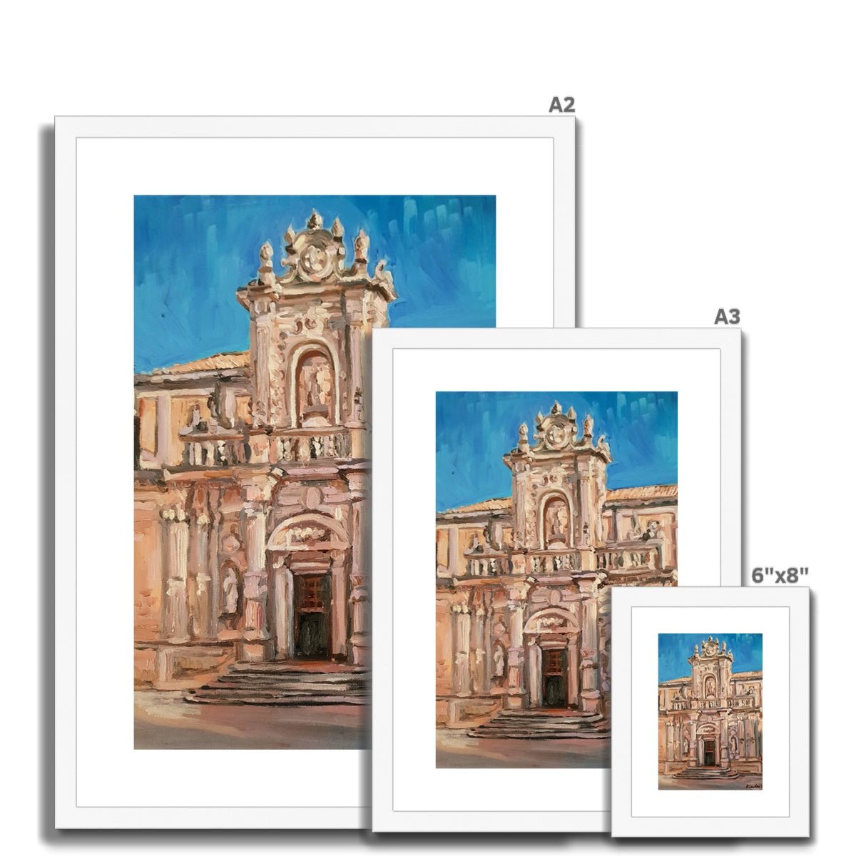 Duomo di Lecce, North Facade on Dusk | Print Prints Harriet Lawless Artist italy A3 / 12"x16.5" Natural Frame