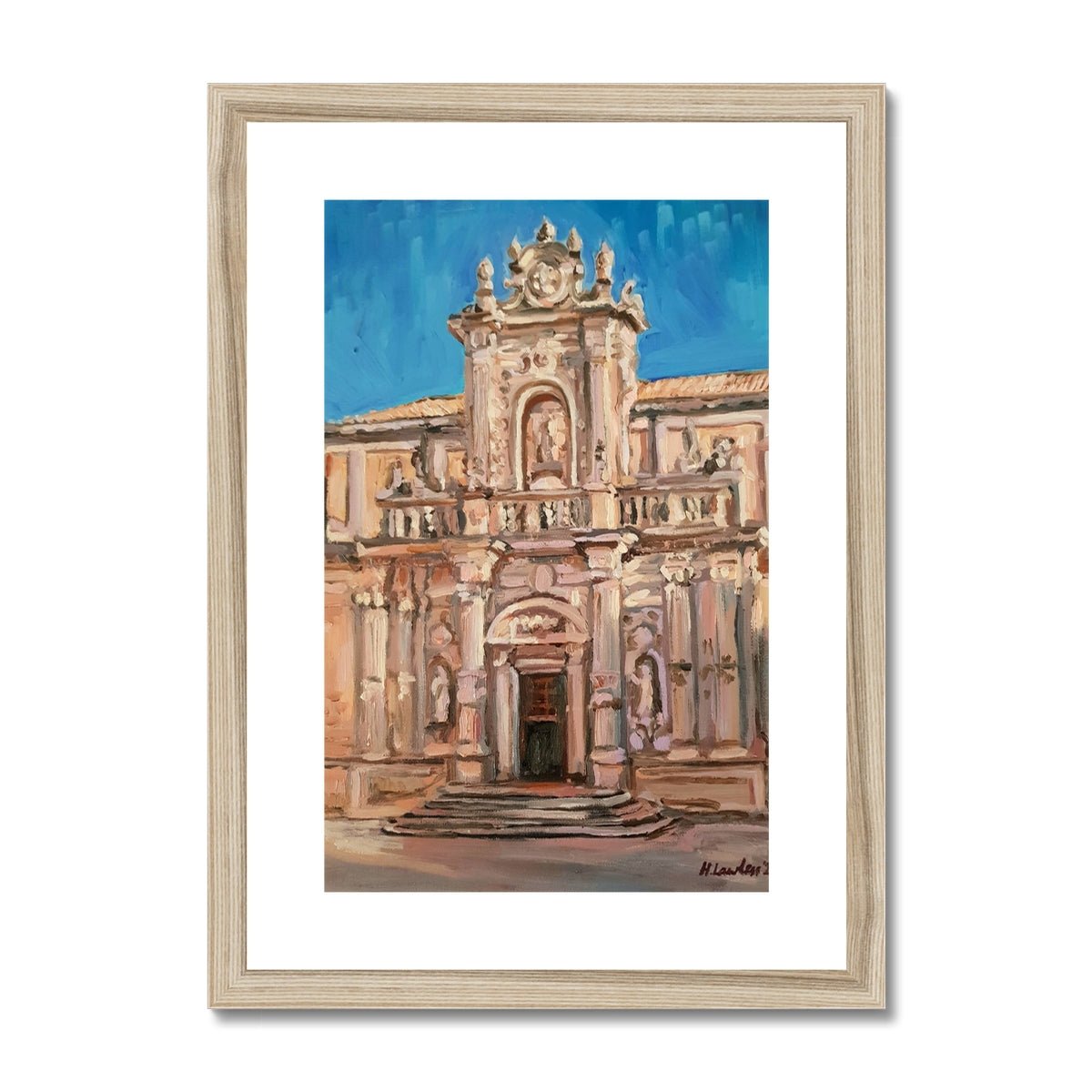 Duomo di Lecce, North Facade on Dusk | Print Prints Harriet Lawless Artist italy A3 / 12"x16.5" Natural Frame