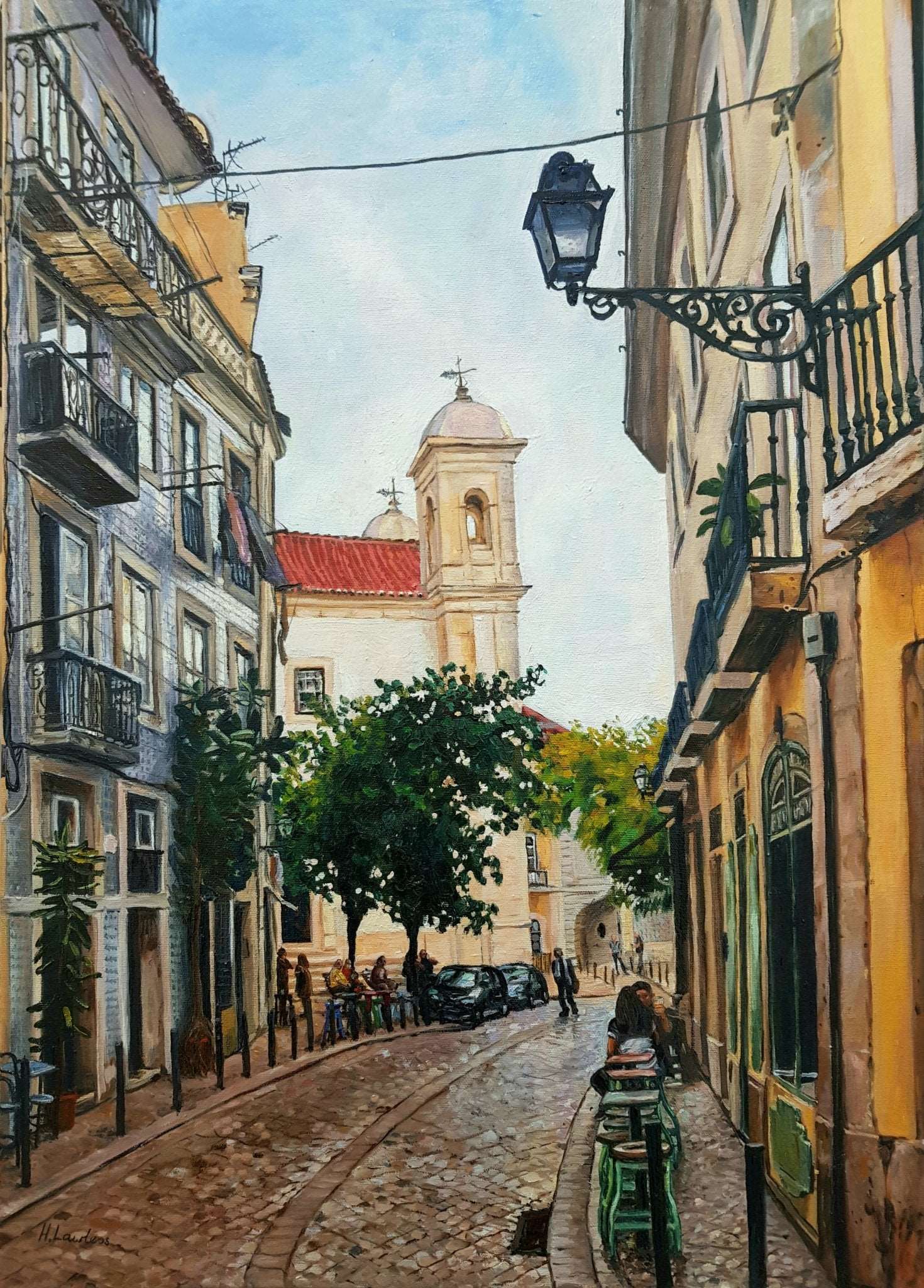 Early Afternoon on Rua de São Cristóvão in Lisbon | Original Painting Original Paintings Harriet Lawless Artist portugal