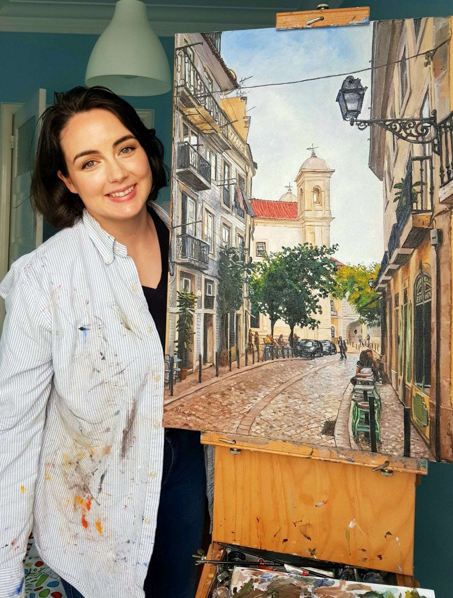 Early Afternoon on Rua de São Cristóvão in Lisbon | Original Painting Original Paintings Harriet Lawless Artist portugal