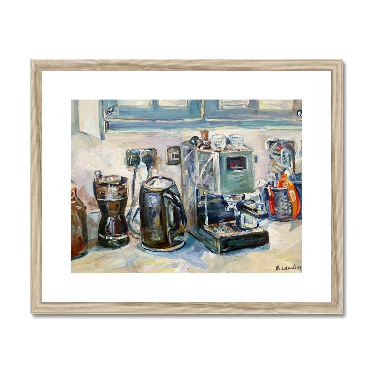 Fancy A Coffee? | Print Prints Harriet Lawless Artist interior still life 20"x16" / 51x41cm Natural Frame