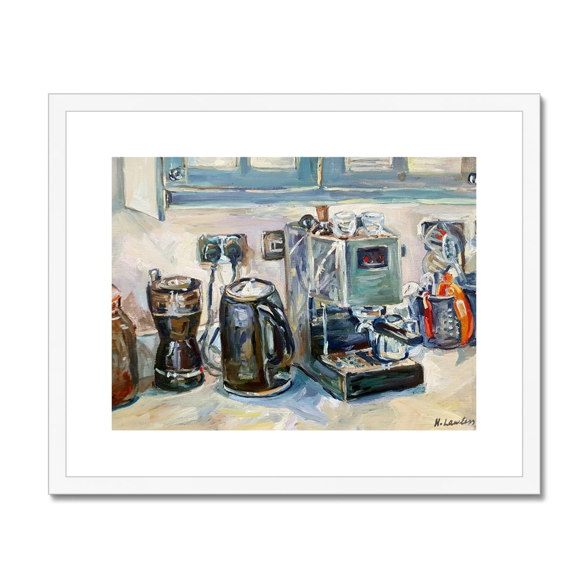 Fancy A Coffee? | Print Prints Harriet Lawless Artist interior still life 20"x16" / 51x41cm White Frame