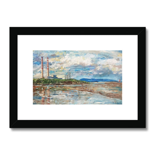 Poolbeg Chimneys On A Bright Cloudy Day | Framed & Mounted Print