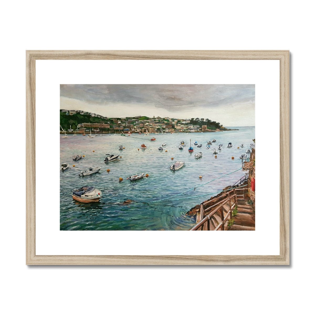 Fowey Harbour, Cornwall | Print Prints Harriet Lawless Artist england 20"x16" / 51x41cm Natural Frame