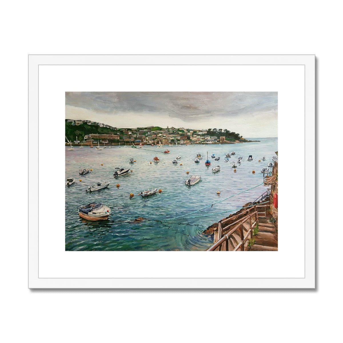 Fowey Harbour, Cornwall | Print Prints Harriet Lawless Artist england 20"x16" / 51x41cm White Frame