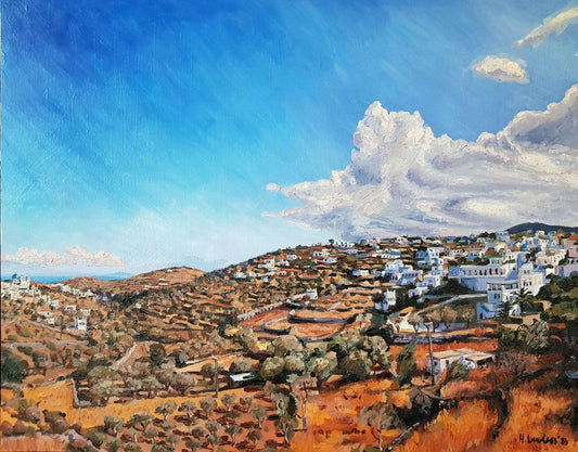 Golden Hills and Gathering Skies on Sifnos | Original Painting Original Paintings Harriet Lawless Artist england greece