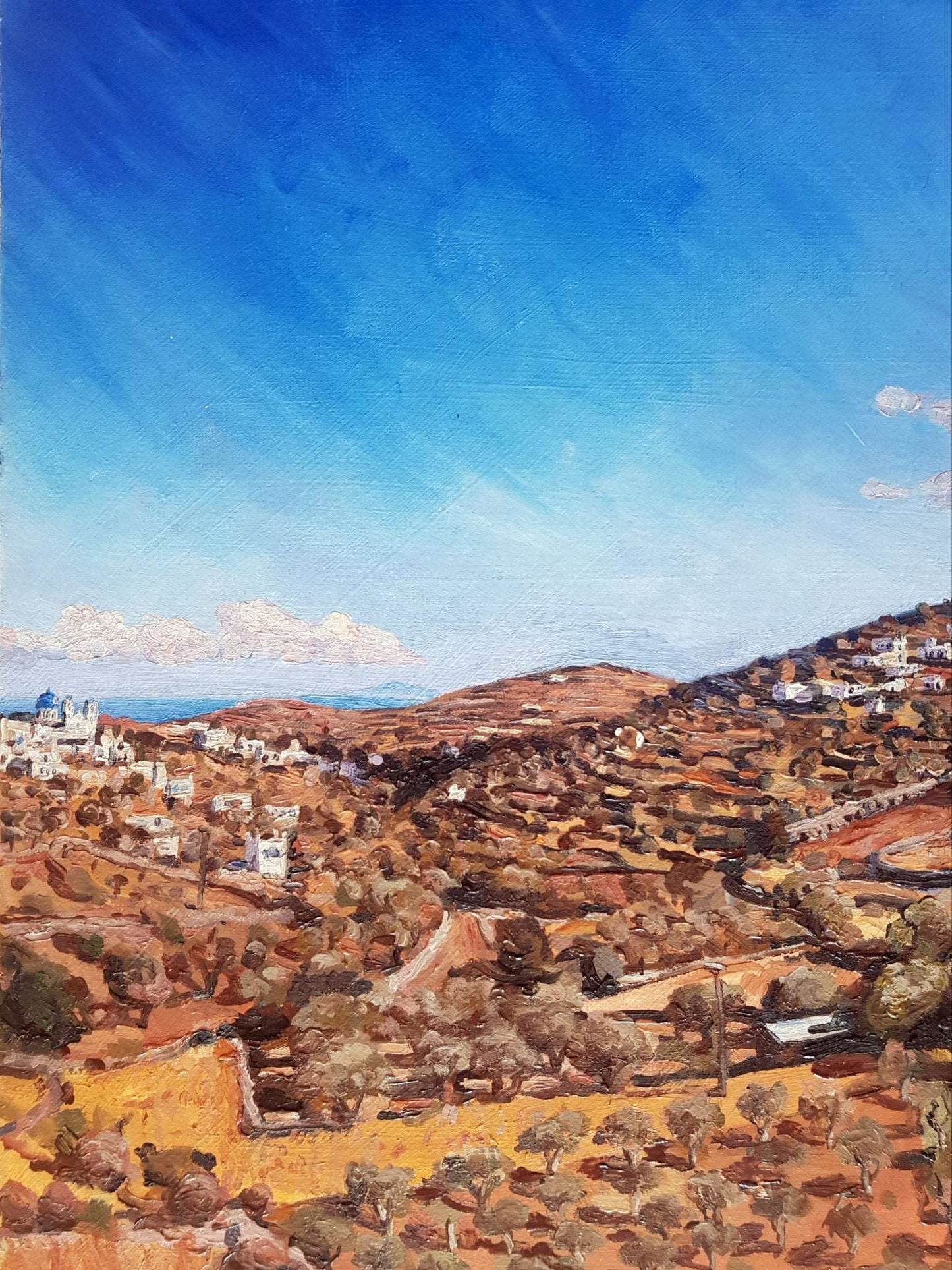 Golden Hills and Gathering Skies on Sifnos | Original Painting Original Paintings Harriet Lawless Artist england greece