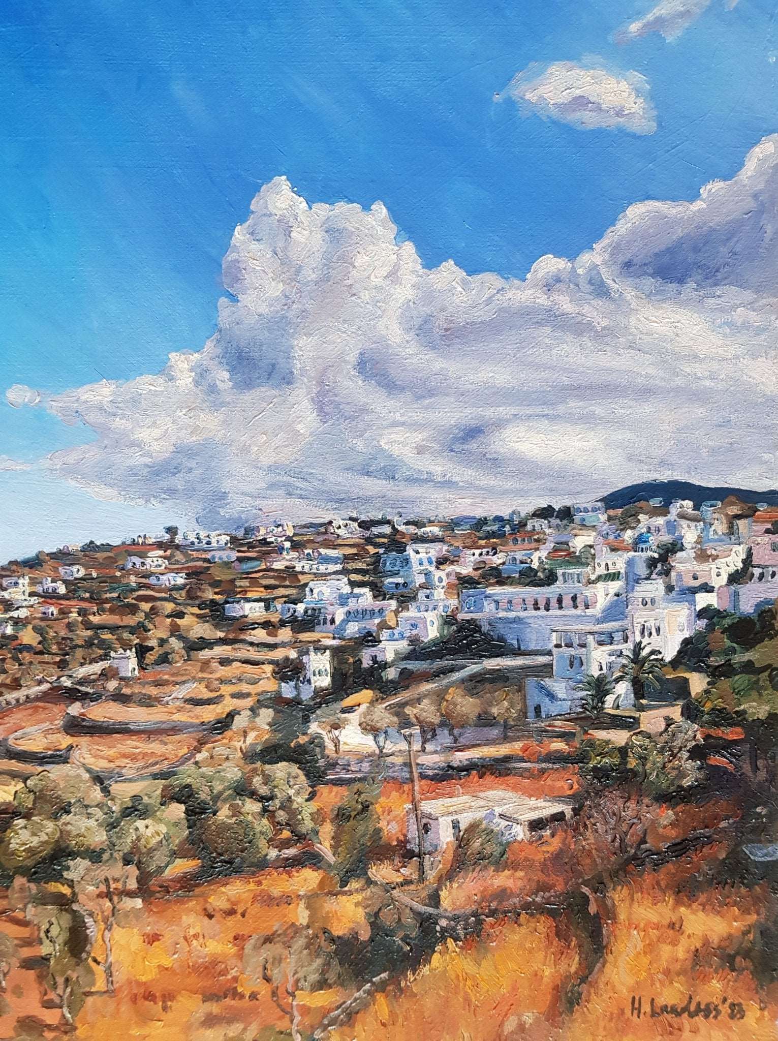 Golden Hills and Gathering Skies on Sifnos | Original Painting Original Paintings Harriet Lawless Artist england greece