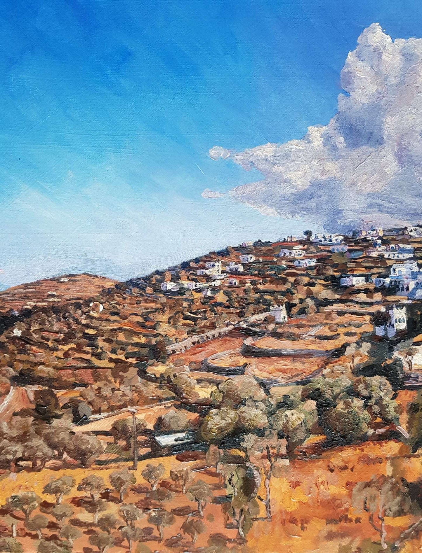 Golden Hills and Gathering Skies on Sifnos | Original Painting Original Paintings Harriet Lawless Artist england greece