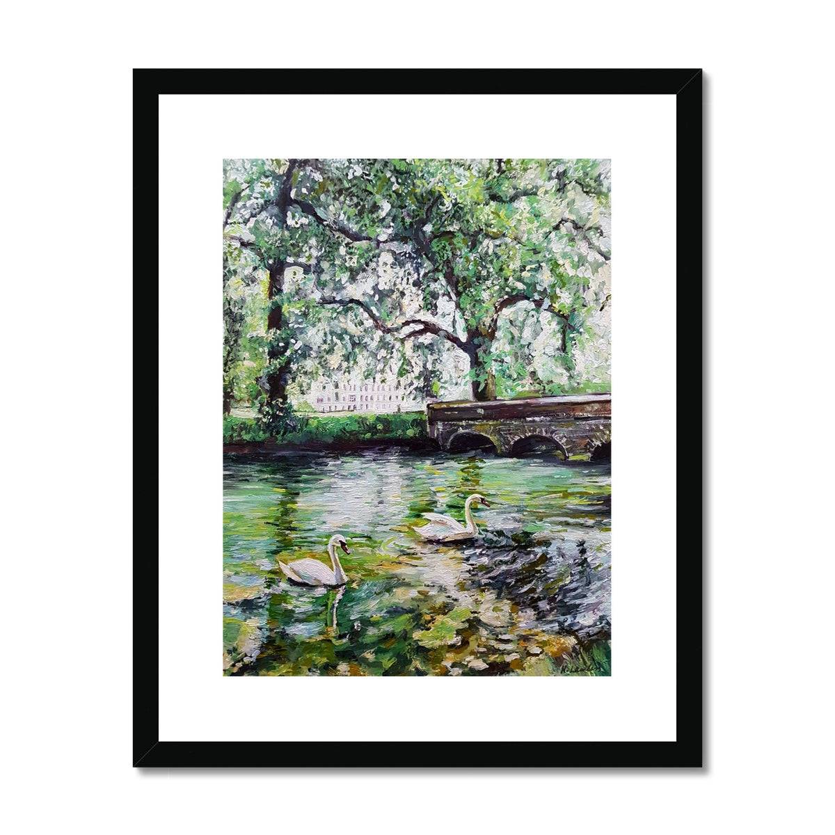 Green Pond Swans | Print Prints Harriet Lawless Artist england 16"x20" / 41x51cm Black Frame