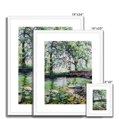 Green Pond Swans | Print Prints Harriet Lawless Artist england 16"x20" / 41x51cm Natural Frame